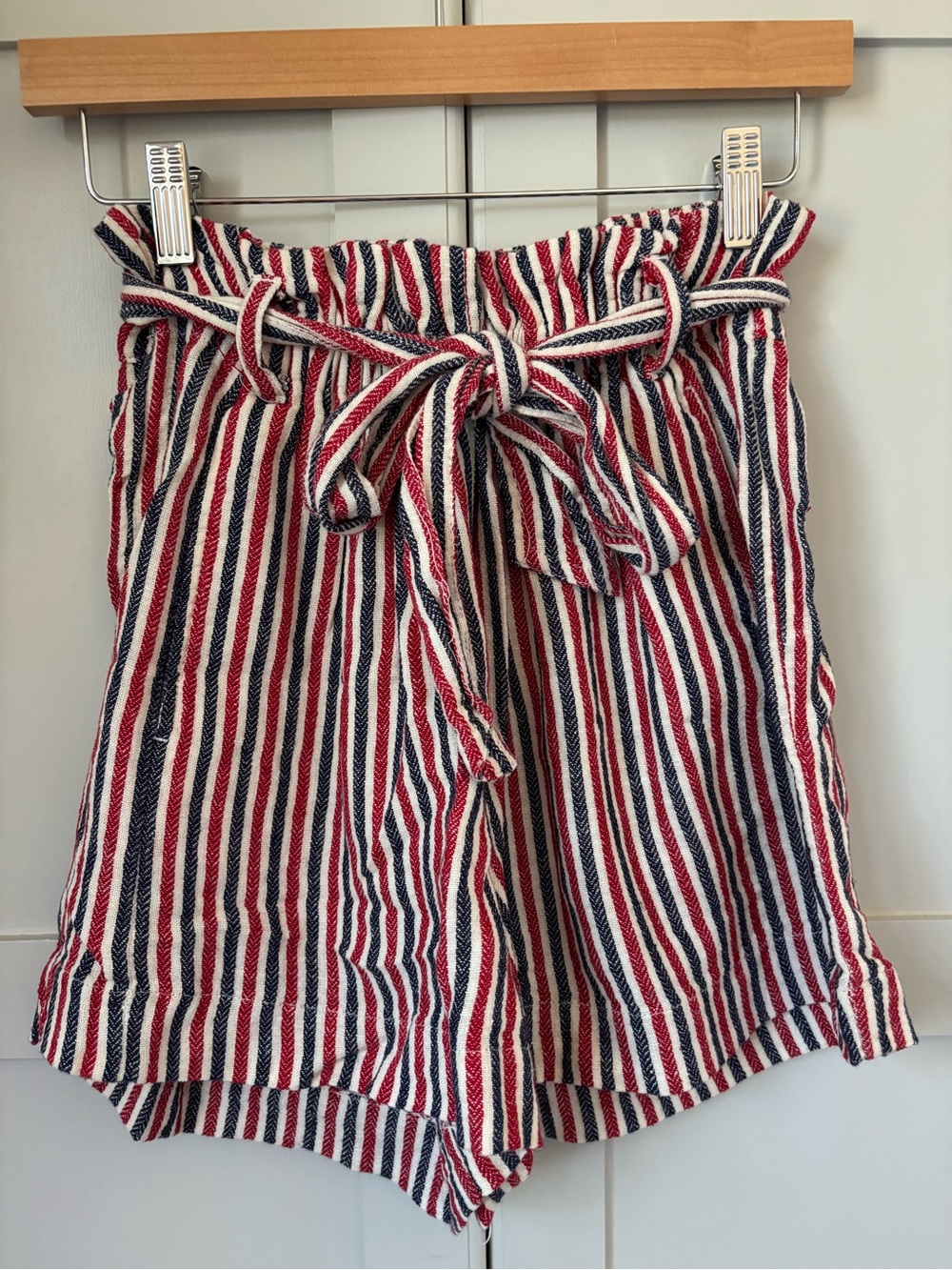 Indigo Rein Striped Paperbag Shorts - Red, Blue, White